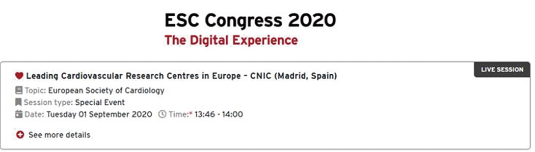 CNIC at the 2020 European Society of Cardiology Congress
