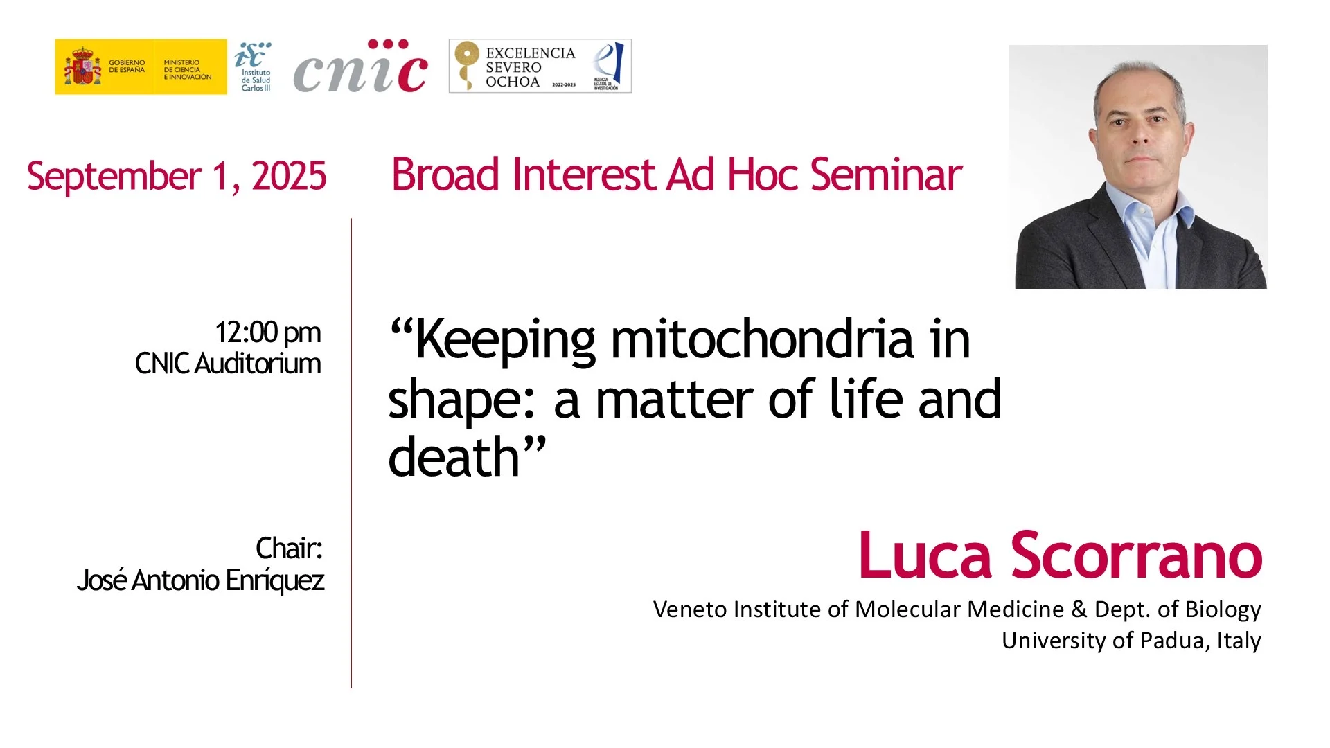 Cartel del seminario de Luca Scorrano