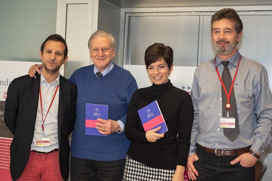 David Filgueiras, Valentín Fuster, Paula Elena Ramos y Alberto Sanz, Gerente del CNIC.