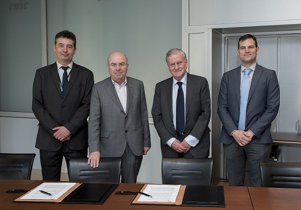 Alberto Sanz, Gerente del CNIC; Dr. Jordi Camí, director de la Fundación Pasqual Maragall; Dr. Valentín Fuster, director general del CNIC, y Dr. Borja Ibáñez, Director de Investigación Clínica del CNIC.