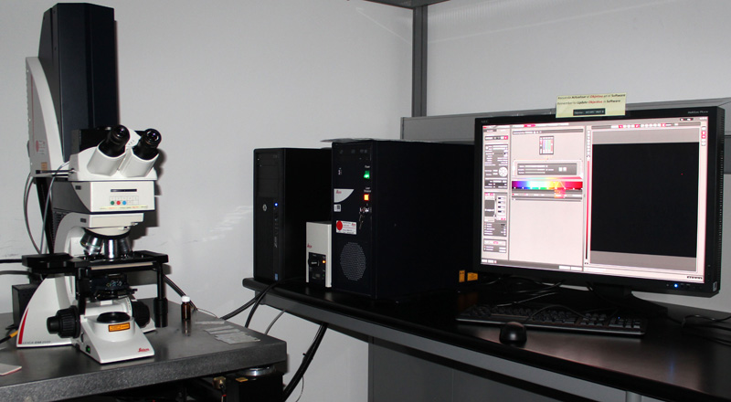 Leica upright microscope with laser box and working desk