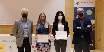 Dr. Fèlix Bosch, director de la Fundación Dr. Antoni Esteve, Antonia Tomás-Loba, Dra. Guadalupe Sabio y  Dr. Vicente Andrés, Director de Investigación Clínica del Centro Nacional de Investigaciones Cardiovasculares (CNIC) 